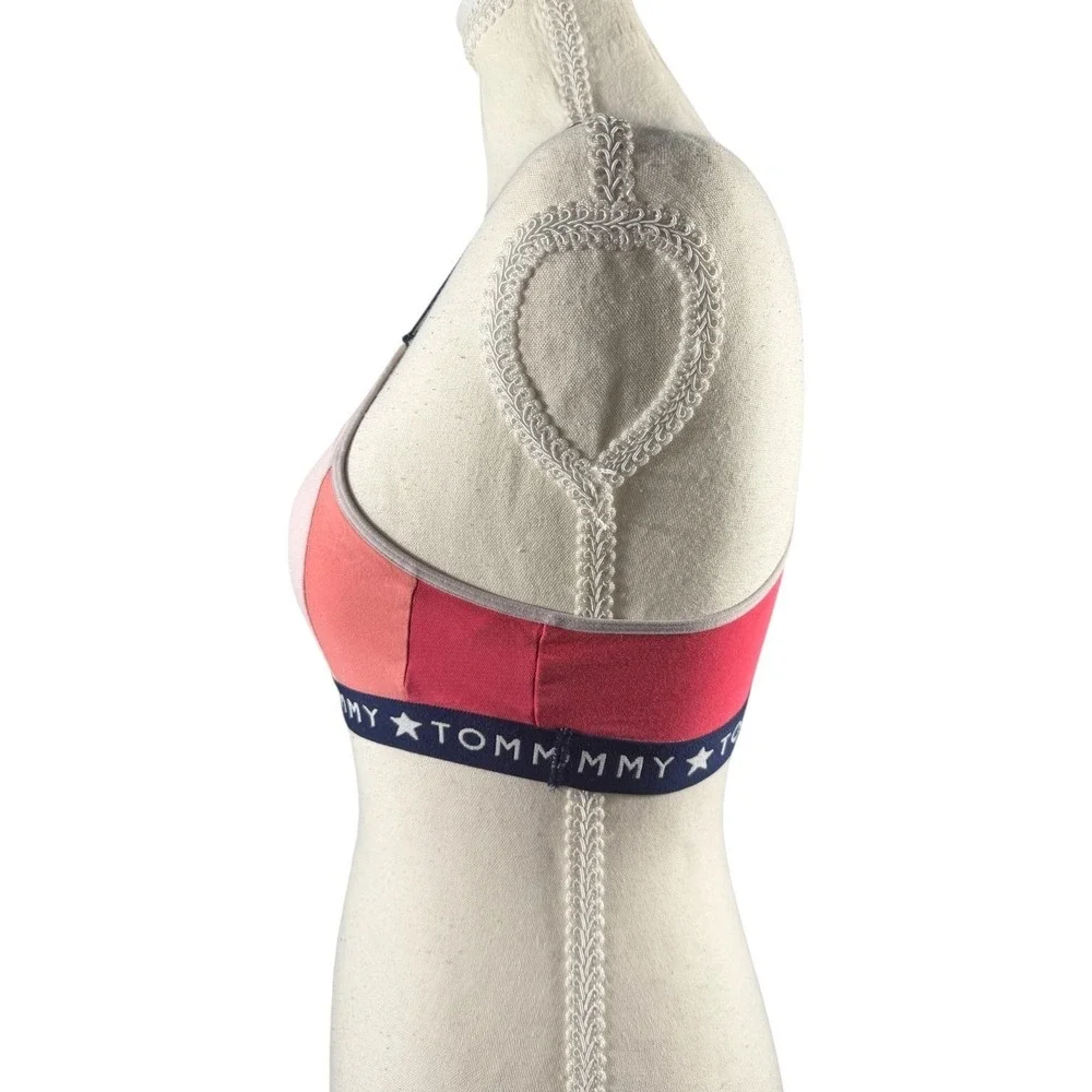 Tommy Hilfiger Sports Bra Girls XL Pink Coral‎ Colorblock Logo Star Straps